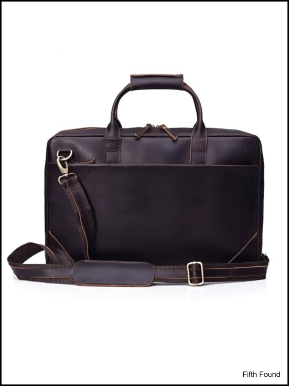 Full grain leather slim briefcase for men laptop messenger shoulder bag
